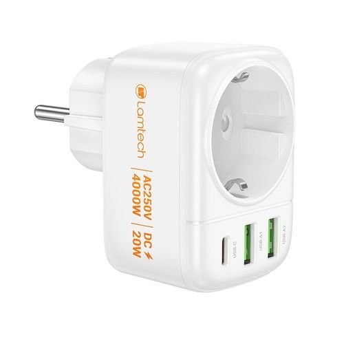 LAMTECHMULTIFUNCTIONALSURGEPROTECTORWALLSOCKET1xSCHUKO2xUSB1xTYPE-CPD20W