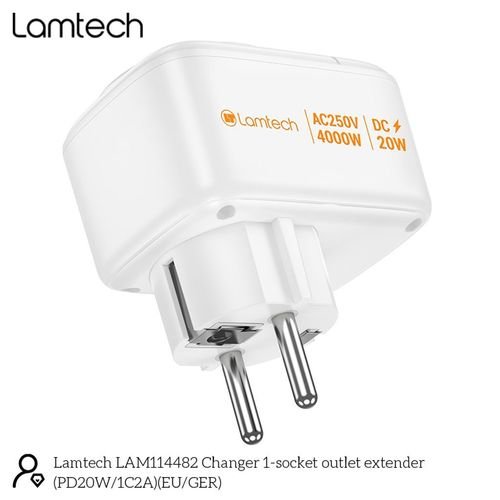 LAMTECHMULTIFUNCTIONALSURGEPROTECTORWALLSOCKET1xSCHUKO2xUSB1xTYPE-CPD20W