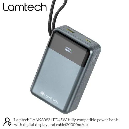 LAMTECHPOWERBANK20000MAHWITHTYPE-CANDLIGHTNINGBUILT-INCABLESQC3.0PD45W