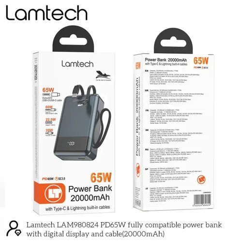 LAMTECHPOWERBANK20000MAHWITHTYPE-CANDLIGHTNINGBUILT-INCABLESQC3.0PD65W