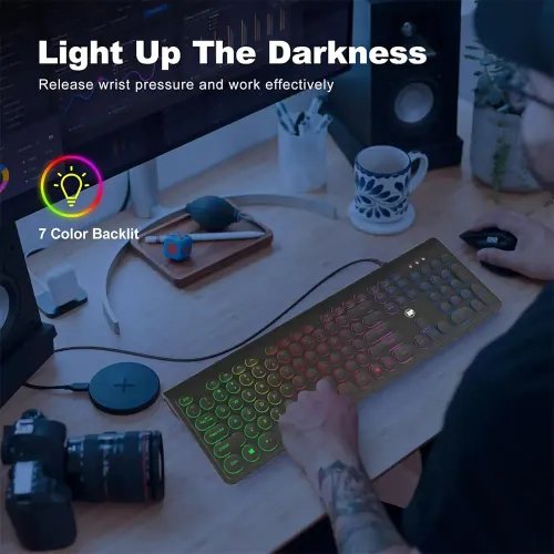 LAMTECHRAINBOWWIREDUSBKEYBOARDWITHROUNDKEYS