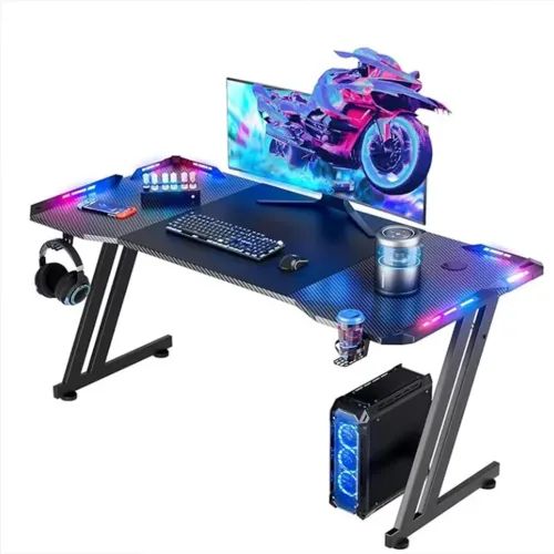 LAMTECHRGBGAMINGDESKWITHCUPHOLDERHEADPHONEHOOK