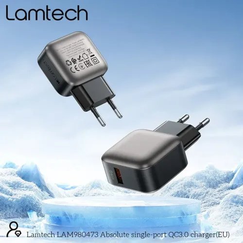 LAMTECHSINGLEUSBPORTABLEQC3.0CHARGER18WGREY