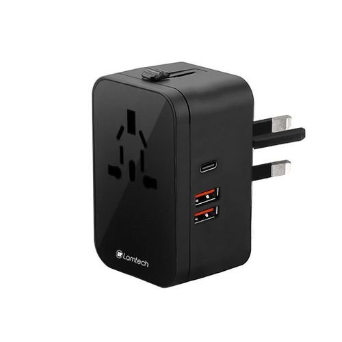 LAMTECHUNIVERSALPOWERTRAVELADAPTER2XUSB1XTYPE-C20WBLACK