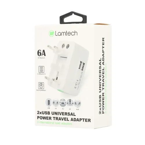 LAMTECHUNIVERSALTRAVELADAPTERWITH2USBPORT4DIFFERENTPLUGS