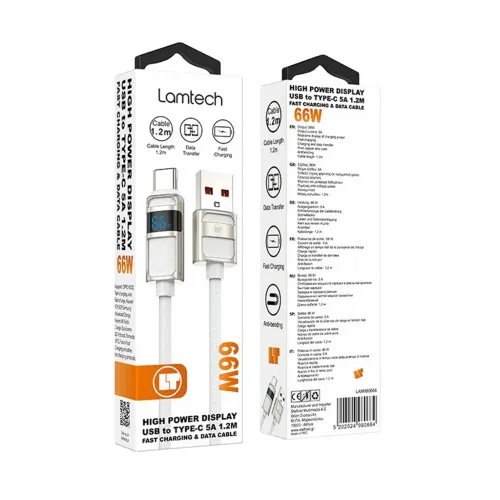 LAMTECHUSBTOTYPE-C5AHIGHPOWERDISPLAYCHARGEDATACABLE66W1.2MWHITE
