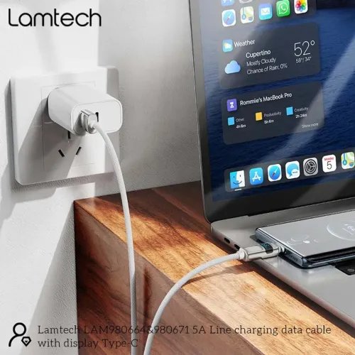 LAMTECHUSBTOTYPE-C5AHIGHPOWERDISPLAYCHARGEDATACABLE66W1.2MWHITE