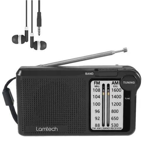 LAMTECH 2 BAND FMAM RADIO WITH EARPHONES JACK BLACK