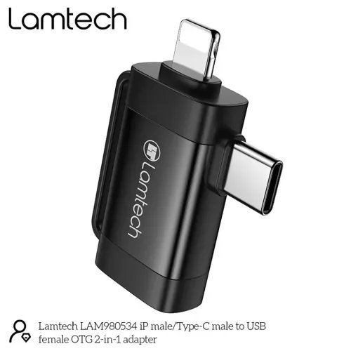 LAMTECH2-IN-1PORTABLEADAPTERIPUSB-CMALETOUSB2.0FEMALEBLACK