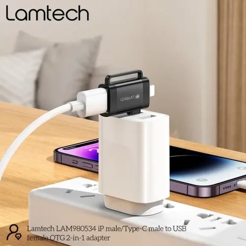 LAMTECH2-IN-1PORTABLEADAPTERIPUSB-CMALETOUSB2.0FEMALEBLACK
