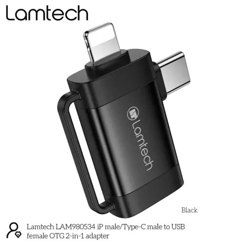 LAMTECH2-IN-1PORTABLEADAPTERIPUSB-CMALETOUSB2.0FEMALEBLACK