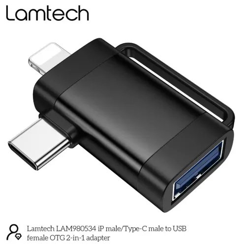 LAMTECH2-IN-1PORTABLEADAPTERIPUSB-CMALETOUSB2.0FEMALEBLACK