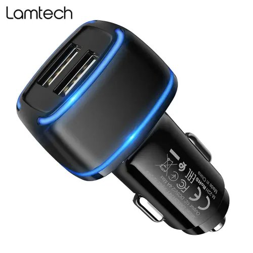 LAMTECH 2xUSB 24A CAR CHARGER FOR MOBILE PHONES BLACK