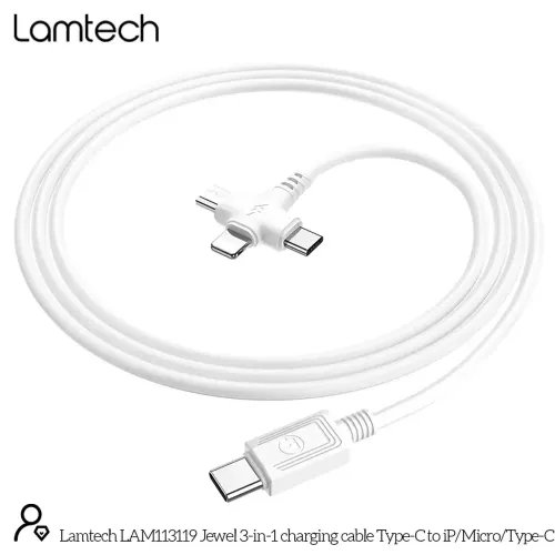 LAMTECH 3 IN 1 CHARGING TYPE-C CABLE TO TYPE-CLIGHTNINGMICRO USB 1M WHITE