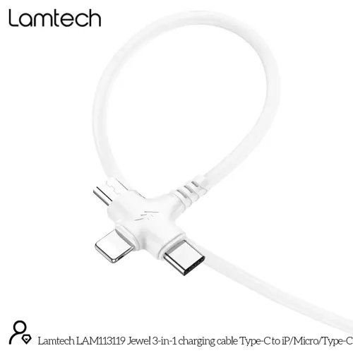 LAMTECH 3 IN 1 CHARGING TYPE-C CABLE TO TYPE-CLIGHTNINGMICRO USB 1M WHITE