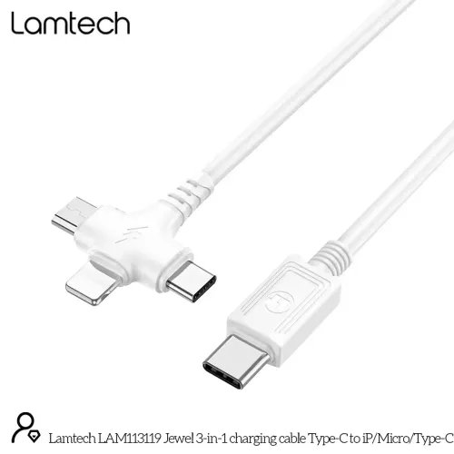 LAMTECH 3 IN 1 CHARGING TYPE-C CABLE TO TYPE-CLIGHTNINGMICRO USB 1M WHITE