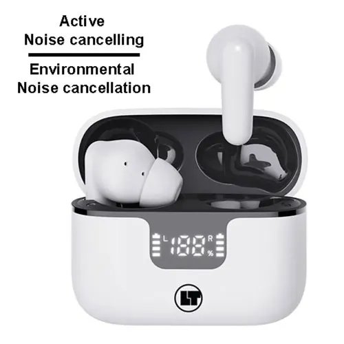 LAMTECH BT5.3 EARBUDS ANC 4MIC ENC WITH LED CHARGING CASE WHITE