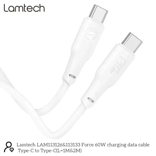 LAMTECH CHARGE AND DATA CABLE TYPE-C TO TYPE-C 60W 1M WHITE