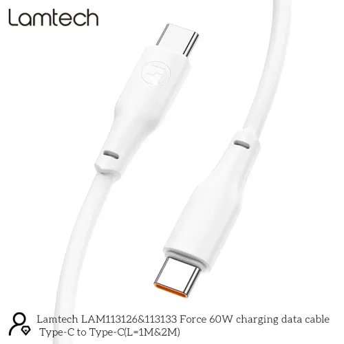 LAMTECH CHARGE AND DATA CABLE TYPE-C TO TYPE-C 60W 2M WHITE