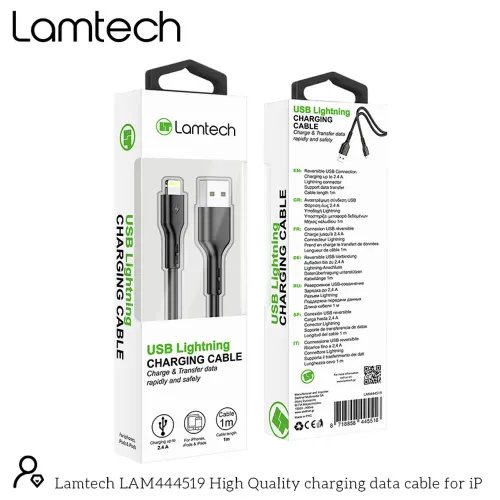 LAMTECH CHARGING DATACABLE LIGHTNING 1m BLACK