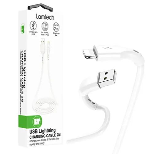 LAMTECH CHARGING DATACABLE LIGHTNING 2m WHITE