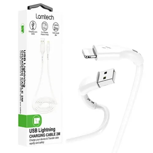 LAMTECH CHARGING DATACABLE LIGHTNING 2m WHITE