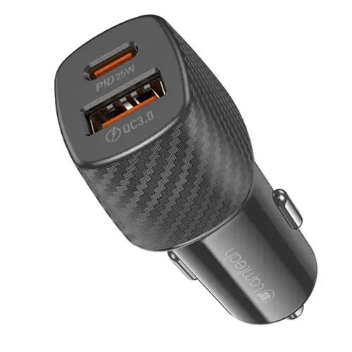 LAMTECH DUAL PORT CAR FAST CHARGER TYPE-C PD 25W USB 18W BLACK