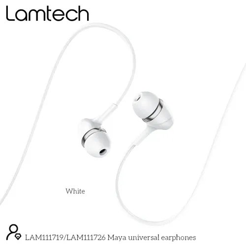 LAMTECH FASHIONABLE 35MM EARPHONES WITH MIC WHITE