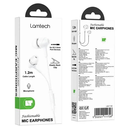 LAMTECH FASHIONABLE 35MM EARPHONES WITH MIC WHITE