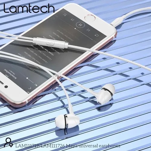 LAMTECH FASHIONABLE 35MM EARPHONES WITH MIC WHITE