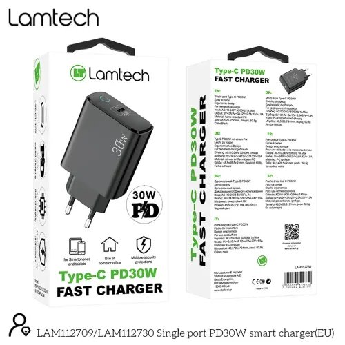 LAMTECH FAST CHARGER TYPE-C PD30W BLACK