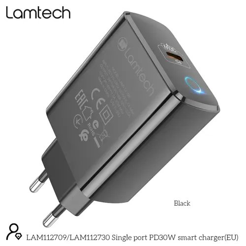 LAMTECH FAST CHARGER TYPE-C PD30W BLACK