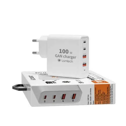 LAMTECH GaN FAST CHARGER 2xTYPE-C 2xQC3.0 OUTPUT 100W