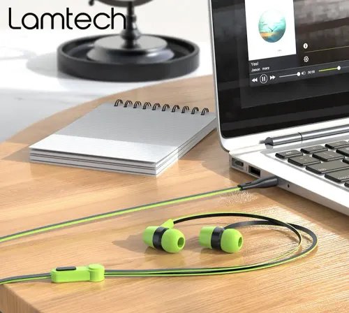 LAMTECH HANDSFREE WITH MIC 35MM JACK GREEN