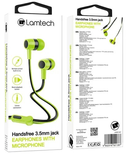 LAMTECH HANDSFREE WITH MIC 35MM JACK GREEN
