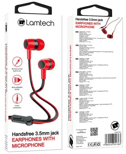 LAMTECH HANDSFREE WITH MIC 35MM JACK RED
