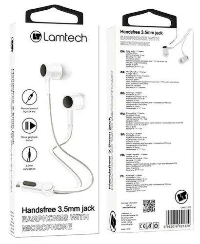 LAMTECH HANDSFREE WITH MIC 35MM JACK WHITE