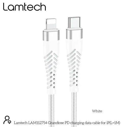 LAMTECH HQ UNBREAKABLE CABLE TYPE-C TO LIGHTNING WHITE 1M