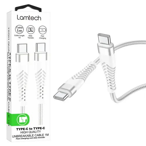 LAMTECH HQ UNBREAKABLE CABLE TYPE-C TO TYPE-C WHITE 1M