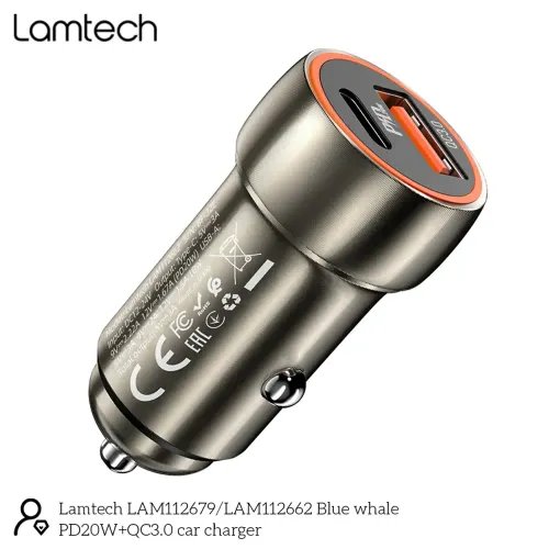 LAMTECH METAL CAR CHARGER QC3.0 PD20W METAL GRAY