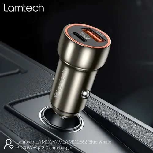 LAMTECH METAL CAR CHARGER QC3.0 PD20W METAL GRAY