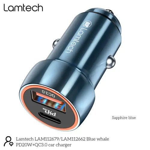 LAMTECH METAL CAR CHARGER QC3.0 PD20W SAPHIRE BLUE
