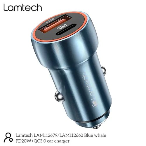 LAMTECH METAL CAR CHARGER QC3.0 PD20W SAPHIRE BLUE