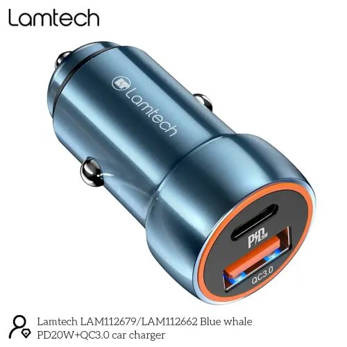 LAMTECH METAL CAR CHARGER QC3.0 PD20W SAPHIRE BLUE