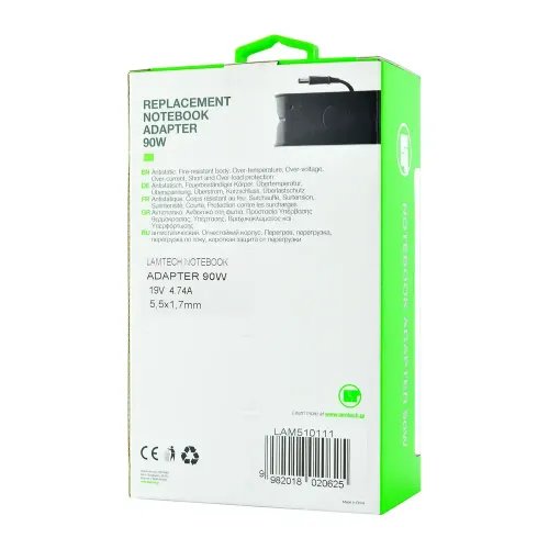 LAMTECH NOTEBOOK ADAPTER 90W ACER 19V4.74A 55x17mm