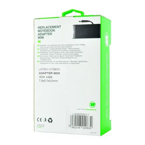 LAMTECH NOTEBOOK ADAPTER 90W DELL 195V462A 75x07x50mm