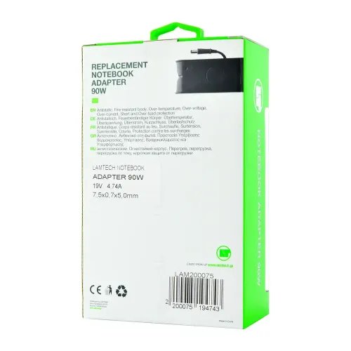 LAMTECH NOTEBOOK ADAPTER 90W HP 19V474A 75x07x50mm