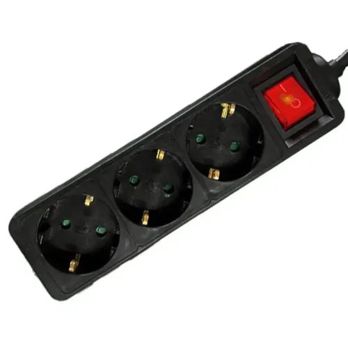 LAMTECH POWER STRIP WITH SWITCH 3 OUTLETS BLACK 1.5M