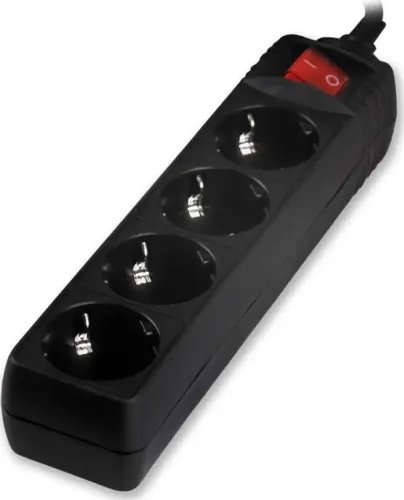 LAMTECH POWER STRIP WITH SWITCH 4 OUTLETS BLACK 1.5M