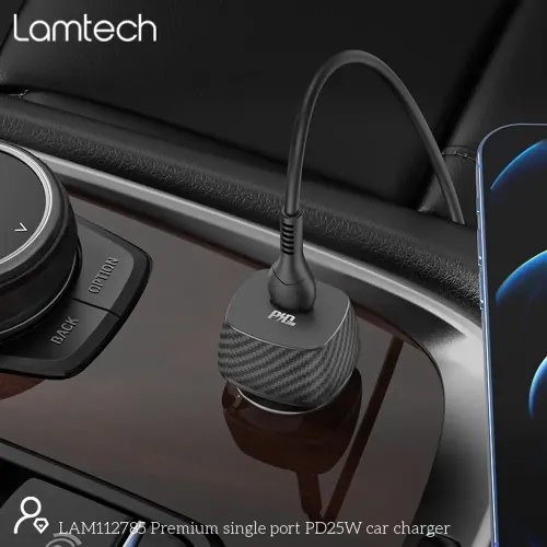 LAMTECH PREMIUM FAST IN-CAR CHARGER TYPE-C PD25W BLACK